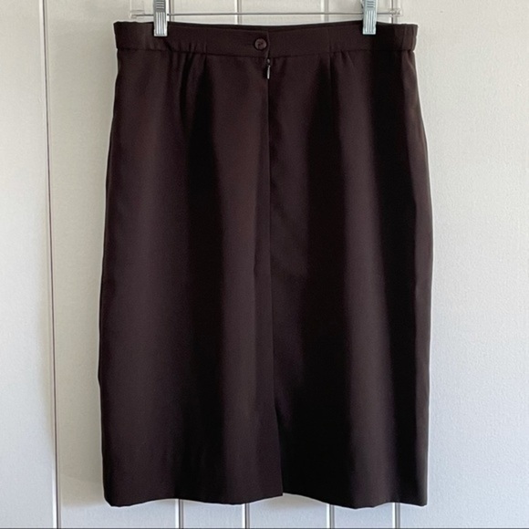 $10 SALE Vintage 90s Y2K Dark Brown Lined Pencil Skirt with Slit BROWNSTONE - Picture 3 of 7